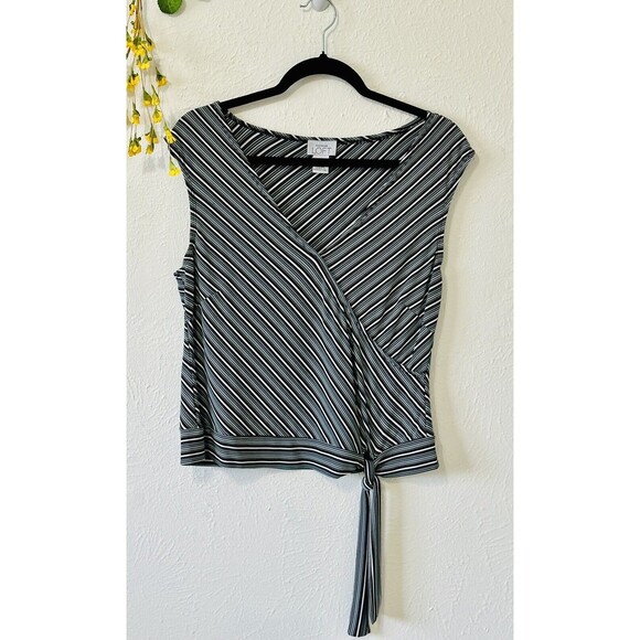 Ann Taylor Loft Women Size L Sleeveless Side Tie Striped Blouse Career Feminine - Picture 6 of 10